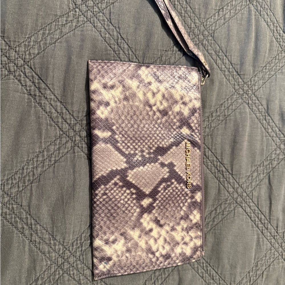 Michael Kors Python Pattern Wristlet In Cream And… - image 1